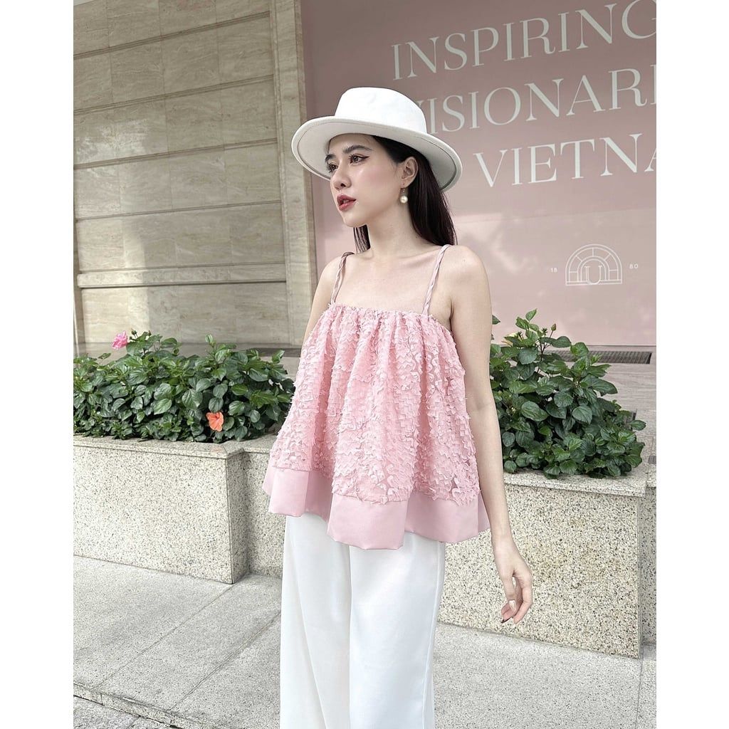 Áo hai dây nữ babydoll họa tiết hoa nổi - RONA TOP - GOÛT DE JUN
