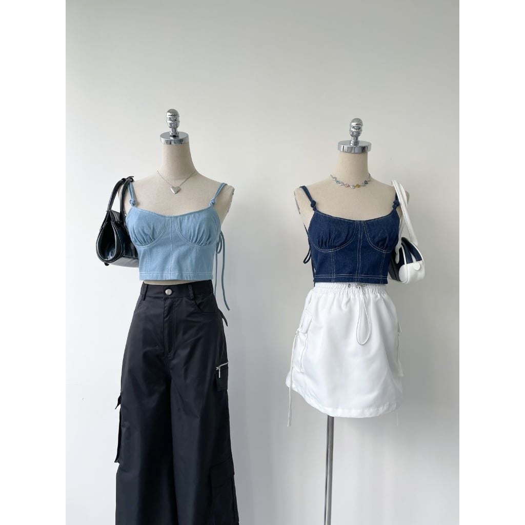Áo croptop nữ dáng ôm chất denim 100% mềm mịn, Áo croptop ôm corset sexy bebie | YONA TOP | Secodee