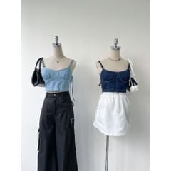 Áo croptop nữ dáng ôm chất denim 100% mềm mịn, Áo croptop ôm corset sexy bebie | YONA TOP | Secodee