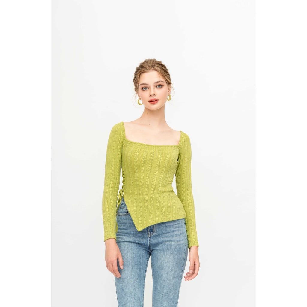 GOÛT DE JUN - Áo nữ body  tay dài thắt dây eo - Belia Top