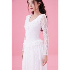 Đầm Xòe Dự Tiệc Tay Dài Viền Bèo Phối Ren Sang Trọng - LEWIS DRESS - GOÛT DE JUN