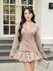 Đầm Nữ PRIMO Cổ V Tay Dài Bồng Bềnh Thu Đông Thanh Lịch GOÛT DE JUN