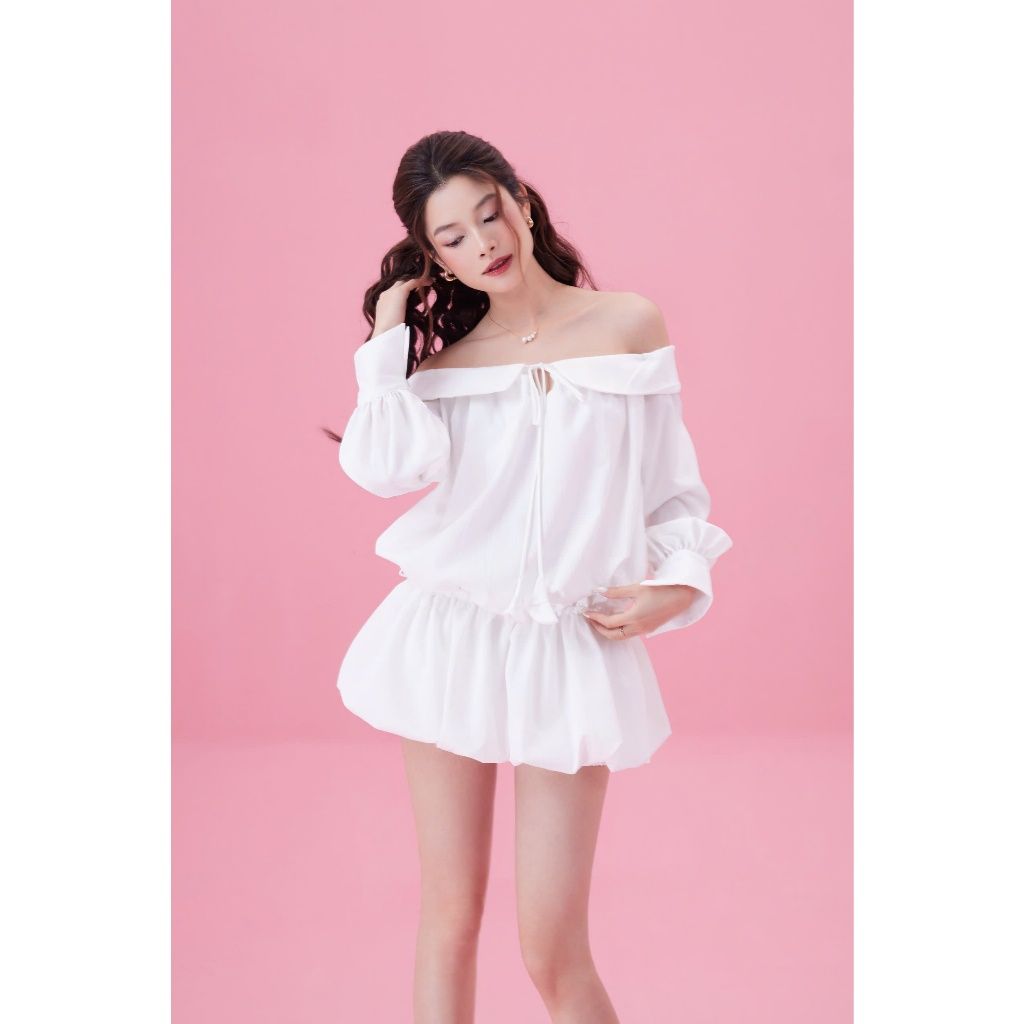 Đầm Trễ Vai Thắt Nơ Dáng Bí Tay Bồng Dài (Kèm Quần Cùng Chất Liệu) - NOEN DRESS - GOÛT DE JUN