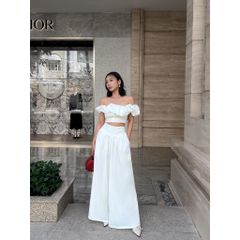 Set Áo Croptop Trễ Vai Mùa Hè Phối Quần Ống Rộng (bán lẻ) - CHALIN SET - GOÛT DE JUN