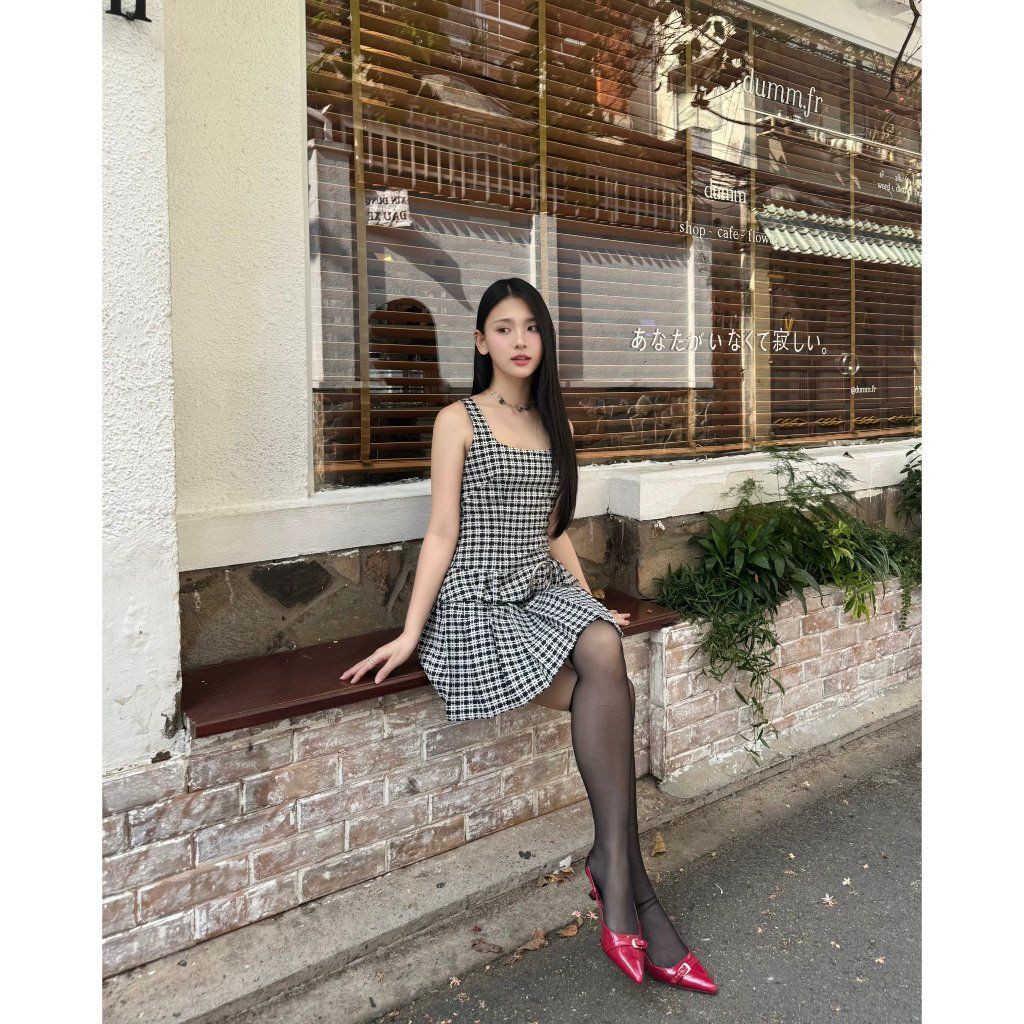 Đầm Nữ Caro Thiết Kế Xếp Li Phối Belt - GÒYA DRESS - GOÛT DE JUN