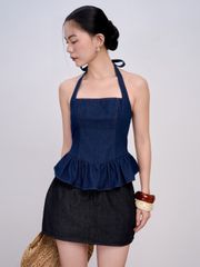 Áo Kiểu Nữ ISSHAK TOP Cổ Vuông Cột Dây Nhún Bèo Sành Điệu Gout De Jun