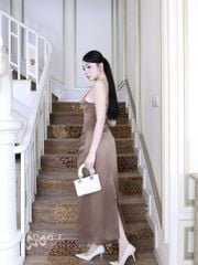Đầm Nữ POIREA Đi Tiệc Hai Dây Dáng Dài Nhún Eo Sang Trọng GOÛT DE JUN