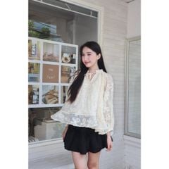 Áo Ren Hoa Nữ Freesize Tay Phồng Nữ Tính - LIZ TOP -  GOÛT DE JUN