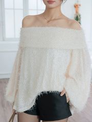 Áo Kiểu Nữ ESMIEY TOP Trễ Vai Form Rộng Phối Lông Mùa Giáng Sinh GOUT DE JUN