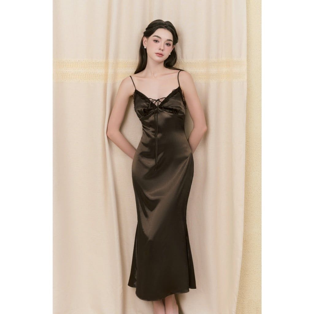 Đầm Nữ MIGASS DRESS 2 Dây Chất Lụa Phối Ren Sang Trọng GOUT DE JUN