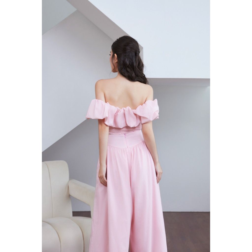 Set Áo Croptop Trễ Vai Mùa Hè Phối Quần Ống Rộng (bán lẻ) - CHALIN SET - GOÛT DE JUN