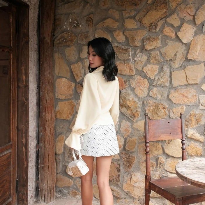 GOUT DE JUN Chân Váy Ngắn Chữ A Chấm Bi Cạp Cao CORIA SKIRT Chân Váy Mini Tôn Dáng FGKA2606121