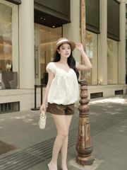 Áo Nữ FURLA Form Babydoll Phối Họa Tiết Hoa Đục Lỗ Dễ Thương GOÛT DE JUN