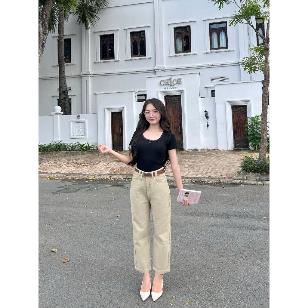 Áo Thun Form Ôm Cổ Tròn Viền Ren Phối Nơ - CHAXYN TOP - GOÛT DE JUN