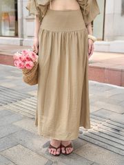 (BÁN LẺ) Set Nữ AGREC Áo Croptop Tay Dơi Cổ Bèo Phối Chân Váy Dài Nữ Tính GOÛT DE JUN