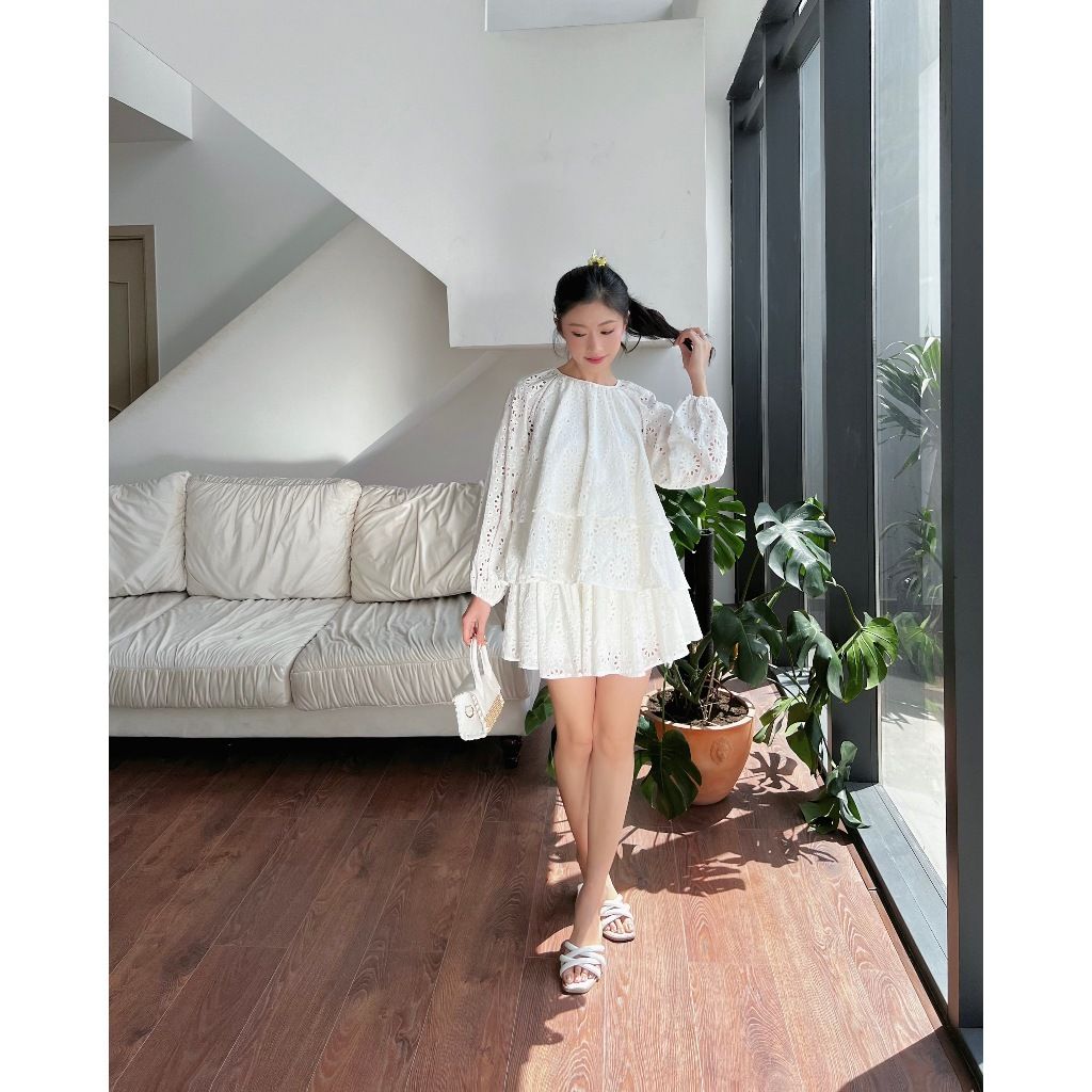 Set Áo Ren Dài Tay Cổ Tròn Và Chân Váy Dáng Xòe ( bán lẻ ) - SANA SET - GOÛT DE JUN