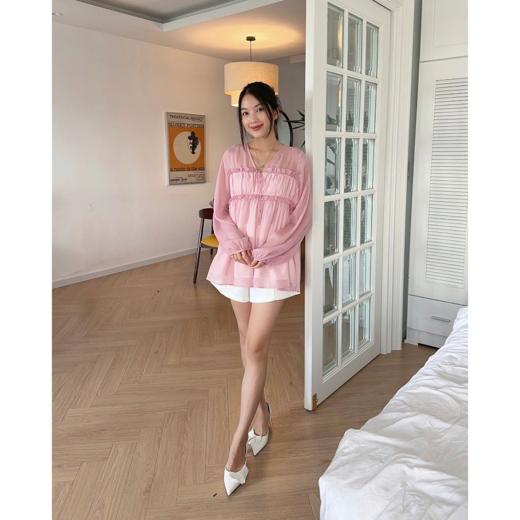 Áo Nữ Babydoll Tay Dài Bồng Nhún Ngực Thanh Lịch - KYLIA TOP - GOÛT DE JUN