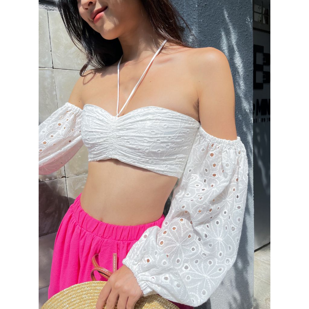 GOÛT DE JUN - Áo Croptop Nữ Trễ Vai Tay Phồng - MILA TOP
