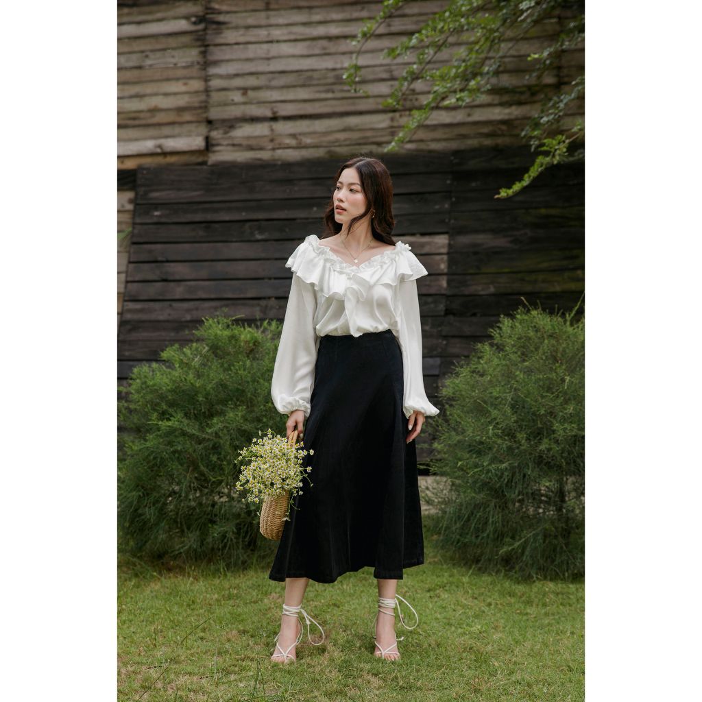 Áo Kiểu Nữ Dài Tay Cổ Bèo Tiểu Thư Xinh Xắn - Wavy Top - GOÛT DE JUN