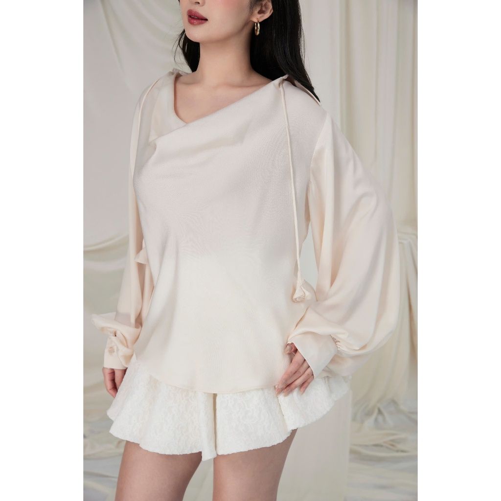 Áo Sơmi Nữ Lụa Tay Phồng Dài Cổ Đổ Freesize Công Sở Thanh Lịch - VANDA TOP -  GOÛT DE JUN