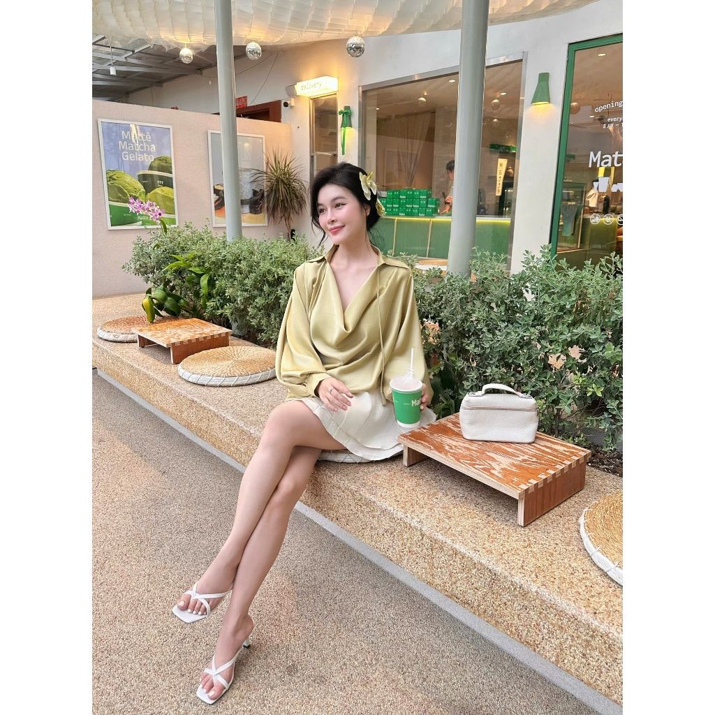 Áo Sơmi Nữ Lụa Tay Phồng Dài Cổ Đổ Freesize Công Sở Thanh Lịch - VANDA TOP -  GOÛT DE JUN