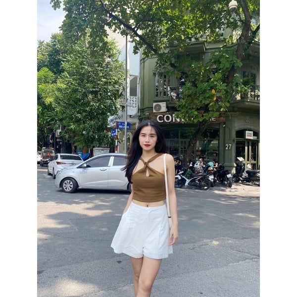 GOÛT DE JUN - Áo nữ croptop thun cổ chéo - Ruma Top