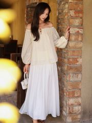 GOUT DE JUN Chân Váy Dài Lưng Chun Nhún Vải Cotton CARED Chân Váy Maxi Nữ Thời Trang FGKA2606080