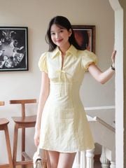 Đầm Nữ Nashil Cổ Chữ V Sơ Mi Tay Bồng Form Ngắn Thanh Lịch GOÛT DE JUN