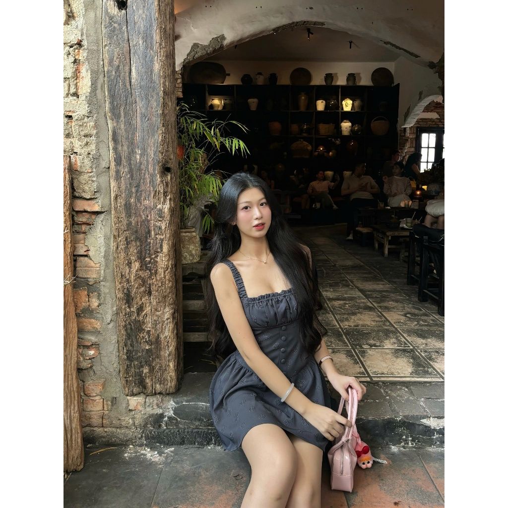 Đầm Nữ Thiết Kế Nhún Ngực Phối Nút Form Ngắn Dễ Thương - DOREE DRESS - GOÛT DE JUN
