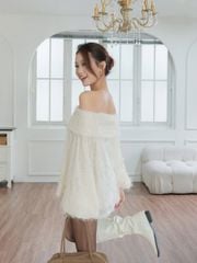 Áo Kiểu Nữ ESMIEY TOP Trễ Vai Form Rộng Phối Lông Mùa Giáng Sinh GOUT DE JUN