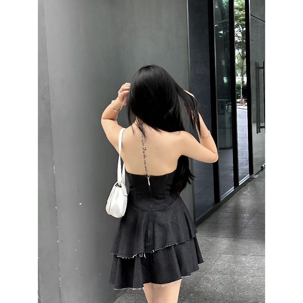 Đầm Nữ Cúp Ngực Denim 2 Tầng Vạt Xéo - FLORA DRESS - GOÛT DE JUN