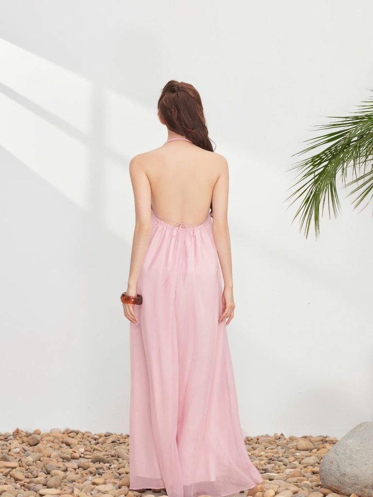 Đầm Nữ BISHAM DRESS Cổ Yếm Đính Hoa Nổi Tua Rua Đi Biển, Dạo Phố GOUT DE JUN
