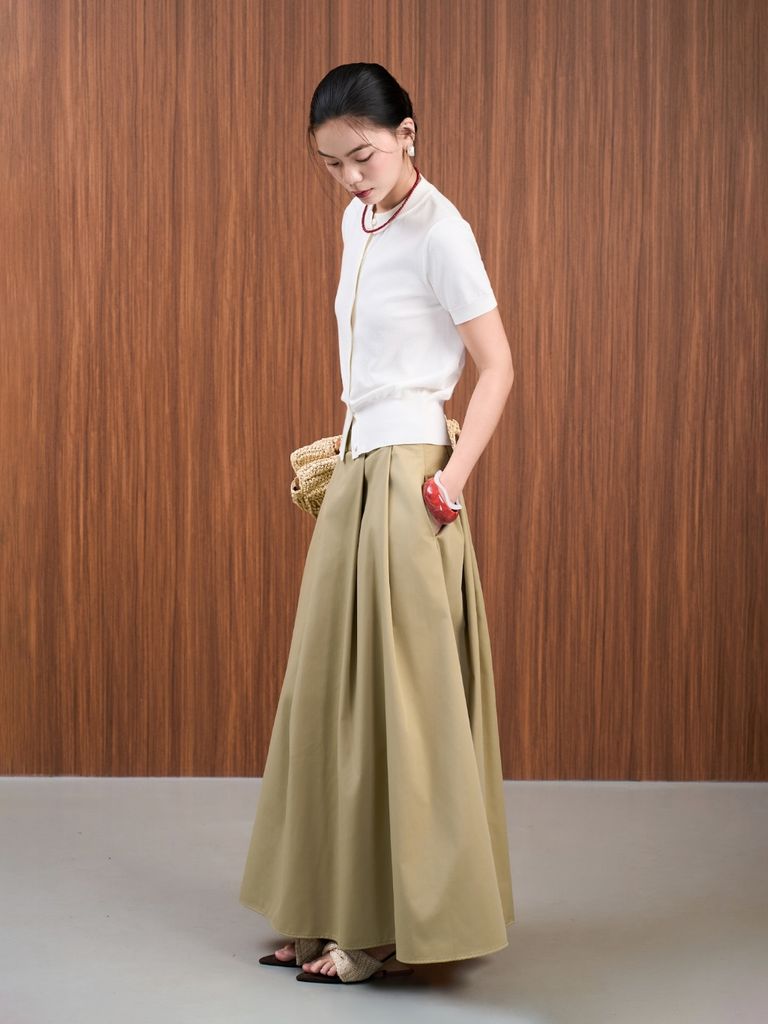 Chân váy Nữ YARBU Xếp Ly Dáng Dài From Xòe Nữ Tính GOÛT DE JUN