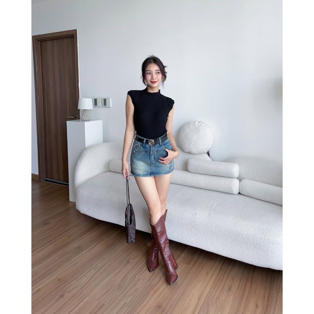 Áo Len Dệt Kim Không Tay Cổ Cao Freesize Dễ Thương -HALLY TOP -  GOÛT DE JUN