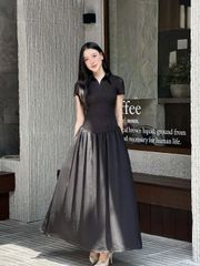 Đầm Nữ Cổ Sơ Mi Tay Ngắn Dáng Dài Xòe Dịu Dàng Nữ Tính - HARDI DRESS -  GOÛT DE JUN