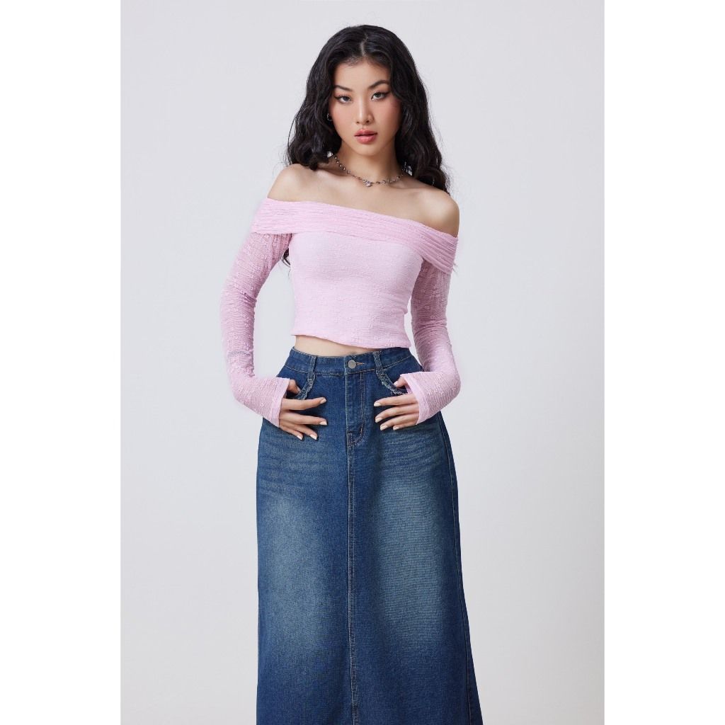 Áo Trễ Vai Tay Dài Ren Hoa Nhí Thời Trang Cho Nữ - JUDY TOP - GOÛT DE JUN