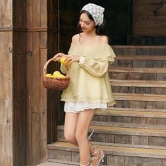 Áo Nữ Voan Trễ Vai Trơn Tay Dài Bèo Nữ Tính Thanh Lịch - FRAGI  TOP - GOÛT DE JUN