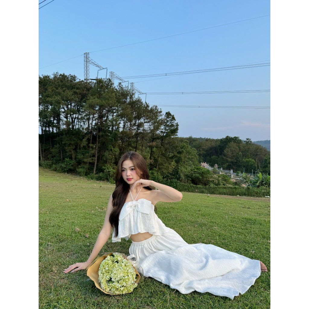 Set Áo Croptop Cột Nơ Mùa Hè Phối Chân Váy Dài (bán lẻ) - WASSI SET - GOÛT DE JUN