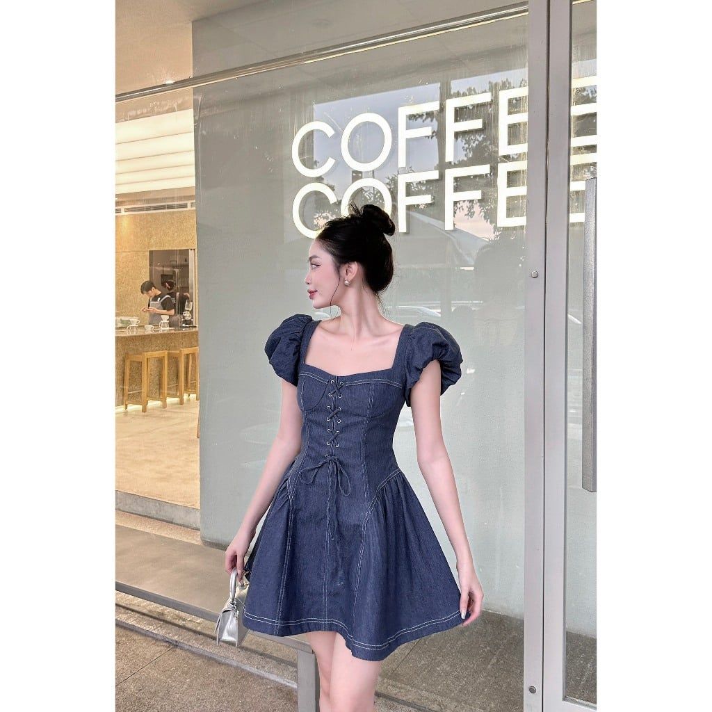 Đầm Nữ Tay Phồng Denim Nhẹ Nhàng Nữ Tính - RENSI  DRESS