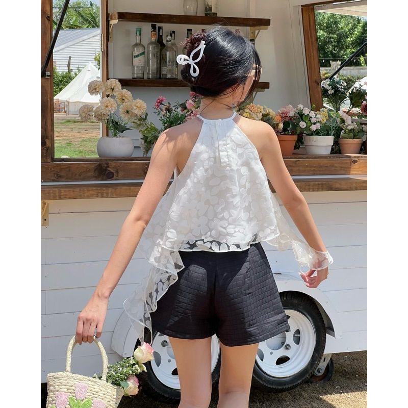 Áo Nữ Thiết Kế Cổ Yếm Phối Tua Rua Bánh Bèo (Tặng Charm Hoa Rời) - LUNI TOP - GOÛT DE JUN