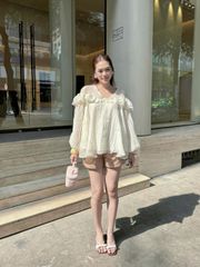 Áo Kiểu Nữ Babydoll SWETI Cổ V Bèo Tay Bồng Nữ Tính Dịu Dàng GOÛT DE JUN
