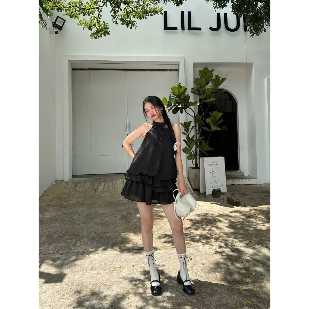 Đầm Nữ Cổ Yếm Phối Nơ Nhún Bèo Dễ Thương - MARCI DRESS - GOÛT DE JUN