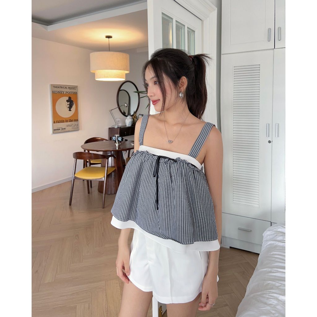 Áo Nữ Hai Dây Thiết Kế Cổ Vuông Babydoll Hai Lớp Dễ Thương   - SERGI TOP - GOÛT DE JUN