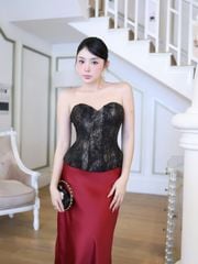 Áo Kiểu Nữ CERIDW TOP Form Corset Chất Da Tôn Dáng Phối Khăn Voan Sang Chảnh GOUT DE JUN
