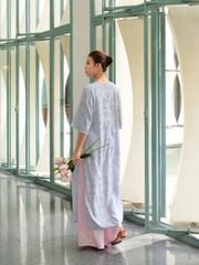 Áo Dài Nữ Mẫn Yên Vải Lụa Hoa Tay Lở Cổ Tròn Diện Tết Du Xuân (Không Kèm Quần)  GOÛT DE JUN