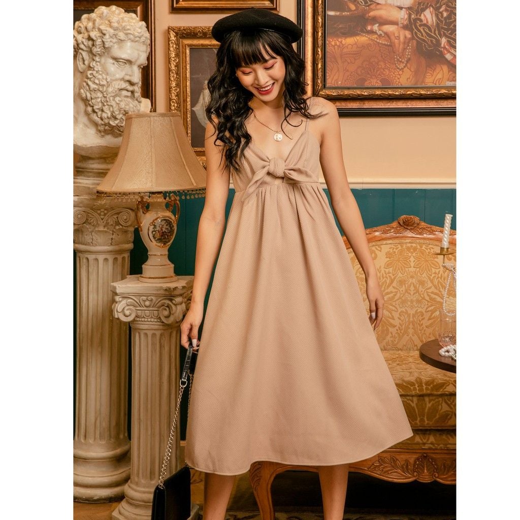 [Mã LT50 giảm 50k đơn 250k] Đầm dây xòe họa tiết nơ | Goût De Jun | Pallyn Dress