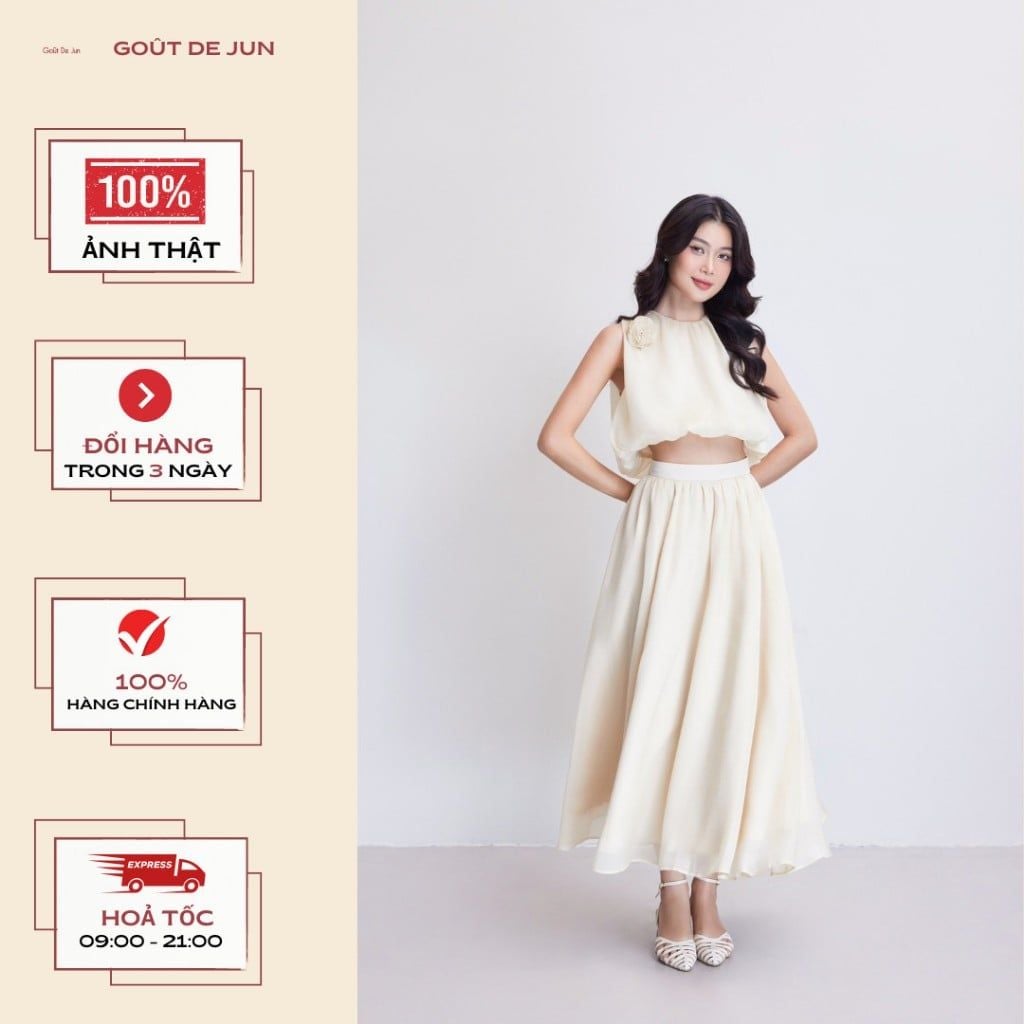 Set Áo Croptop Phối Chân Váy Dài Tơ Lụa Thanh Lịch (bán lẻ) - JIMIN SET - GOÛT DE JUN