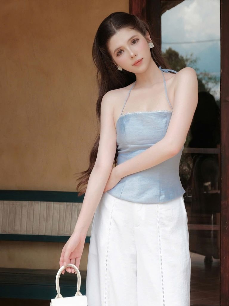 GOUT DE JUN Áo Hai Dây Chất Linen Cotton Ôm Body NOWDE Áo Cúp Ngực Bo Chun Lưng Cố Định FGBA2605105