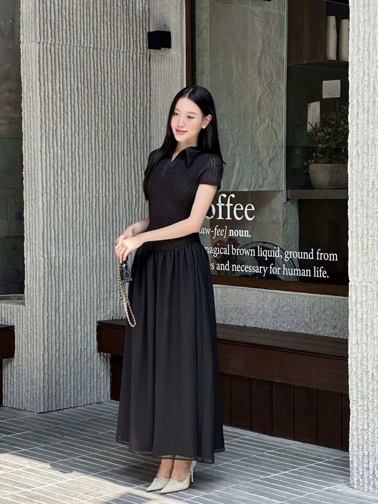 Đầm Nữ Cổ Sơ Mi Tay Ngắn Dáng Dài Xòe Dịu Dàng Nữ Tính - HARDI DRESS -  GOÛT DE JUN