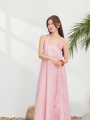 Đầm Nữ BISHAM DRESS Cổ Yếm Đính Hoa Nổi Tua Rua Đi Biển, Dạo Phố GOUT DE JUN